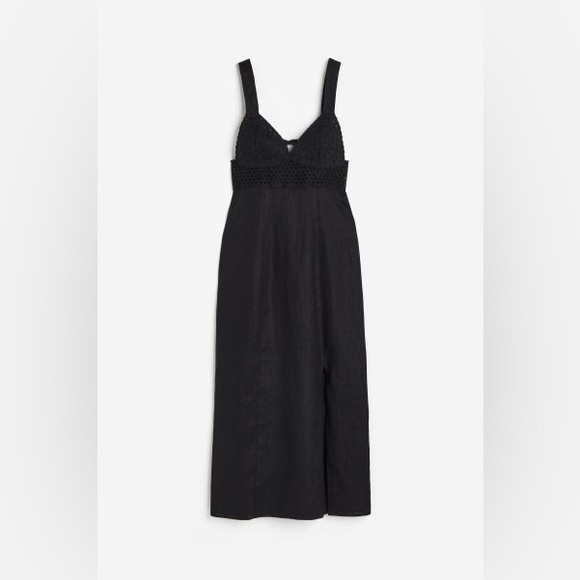 Black Linen Dress with Eyelet Embroidery. Size M. - Picture 6 of 7